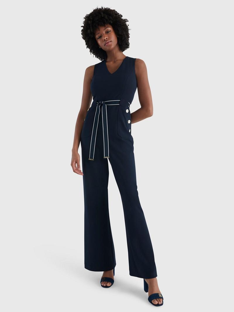 Dresses Tommy Hilfiger Sin Manga Belted Jumpsuit Azules | MX_W21119