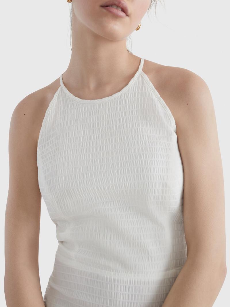 Dresses Tommy Hilfiger Solid Tiered Halter Blancos | MX_W21124