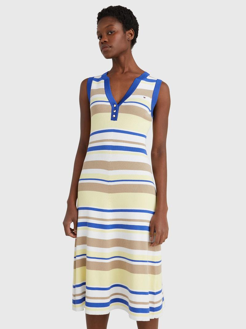 Dresses Tommy Hilfiger Stripe Henley Midi Multicolor | MX_W21126