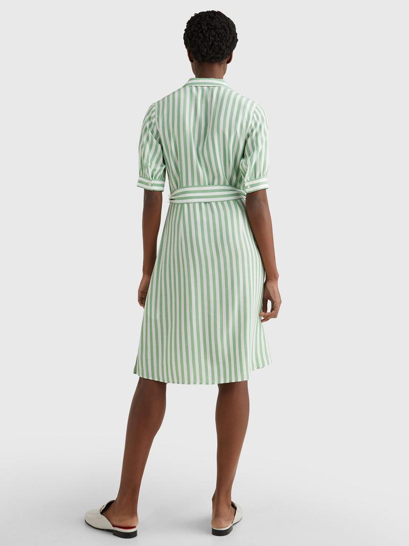 Dresses Tommy Hilfiger Stripe Tie-Cintura Shirtdress Verdes | MX_W21128