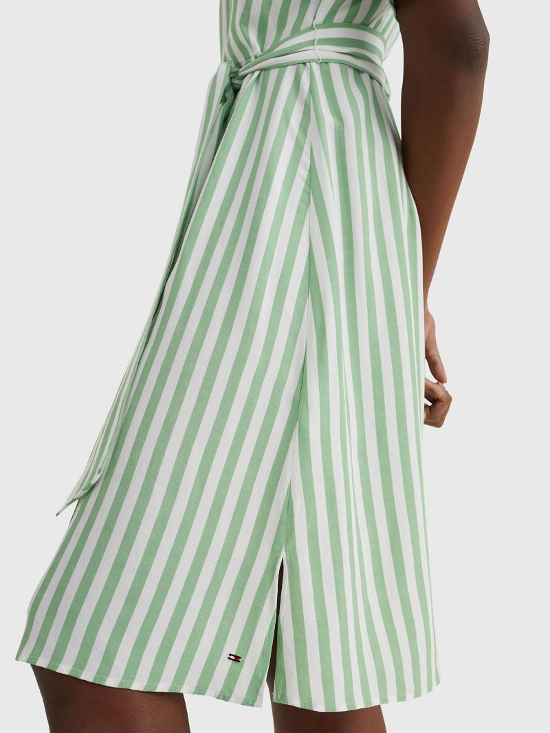 Dresses Tommy Hilfiger Stripe Tie-Cintura Shirtdress Verdes | MX_W21128