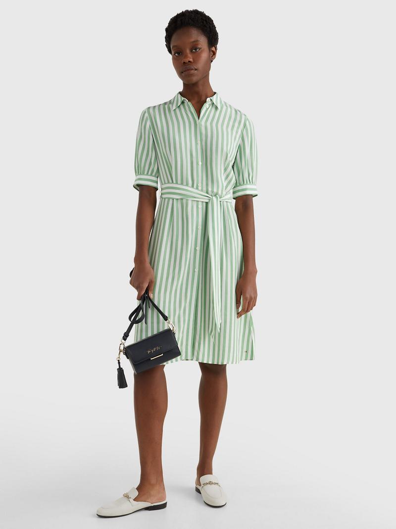 Dresses Tommy Hilfiger Stripe Tie-Cintura Shirtdress Verdes | MX_W21128