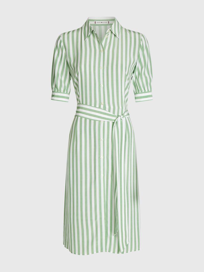 Dresses Tommy Hilfiger Stripe Tie-Cintura Shirtdress Verdes | MX_W21128