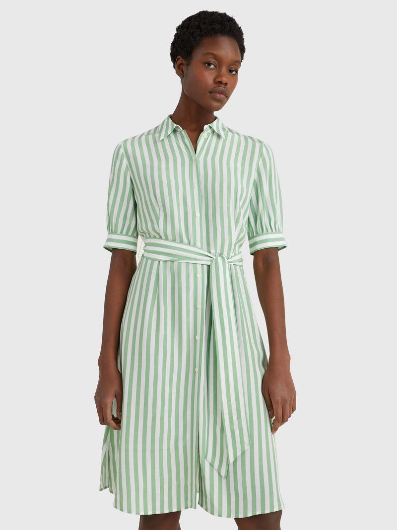 Dresses Tommy Hilfiger Stripe Tie-Cintura Shirtdress Verdes | MX_W21128