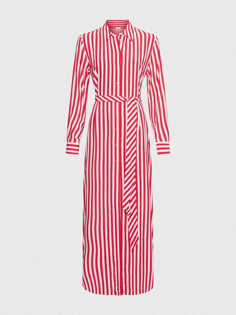 Dresses Tommy Hilfiger Striped Maxi Blancos Rosas | MX_W21129