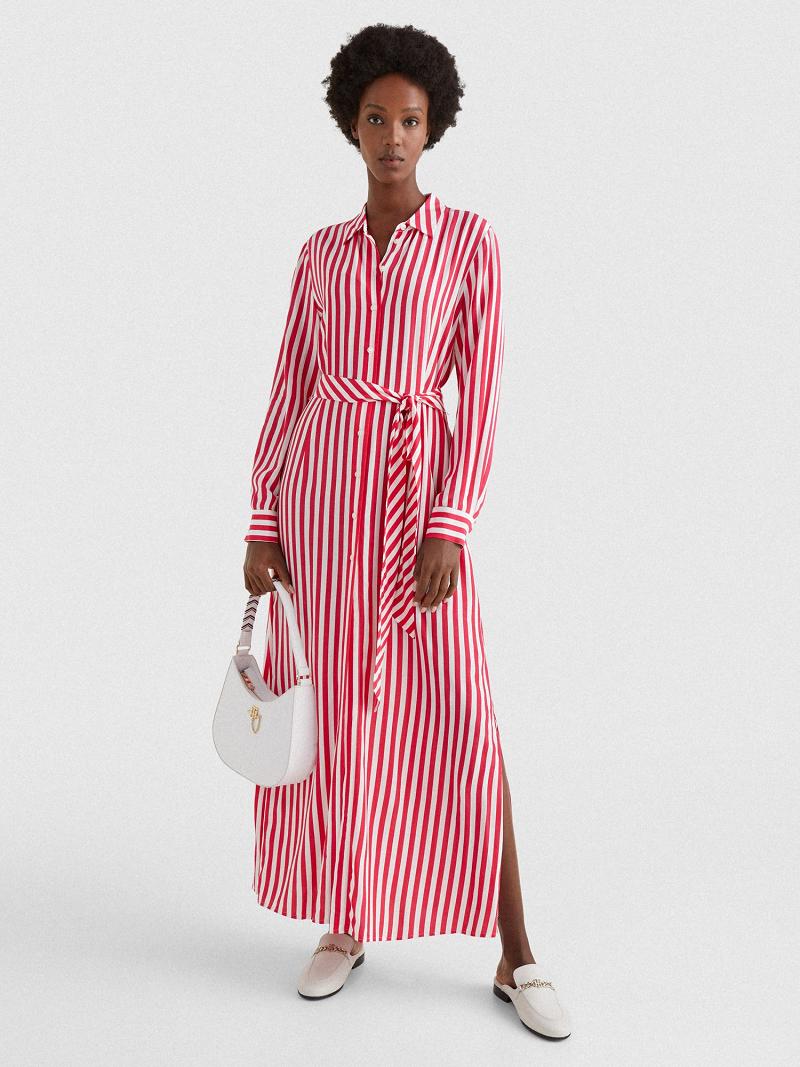 Dresses Tommy Hilfiger Striped Maxi Blancos Rosas | MX_W21129