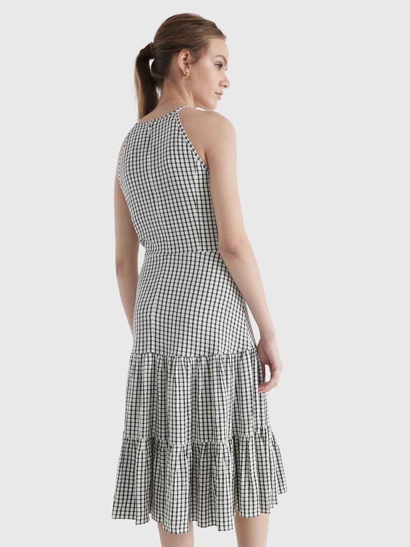 Dresses Tommy Hilfiger Windowpane Check Tiered Halter Grises | MX_W21136