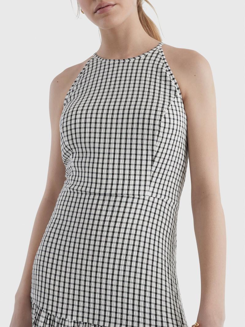 Dresses Tommy Hilfiger Windowpane Check Tiered Halter Grises | MX_W21136