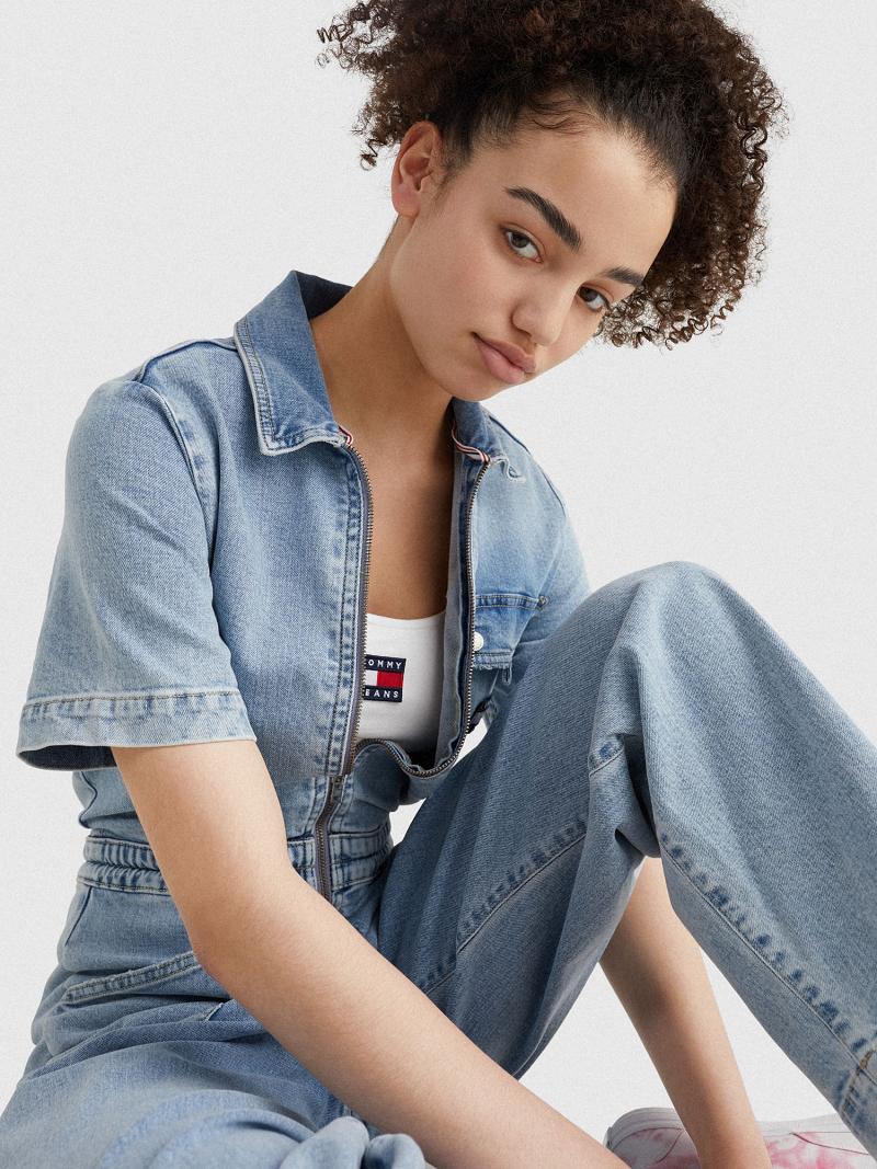 Falda Tommy Hilfiger Badge Logo Denim Coverall Jumpsuit Azules | MX_W21321