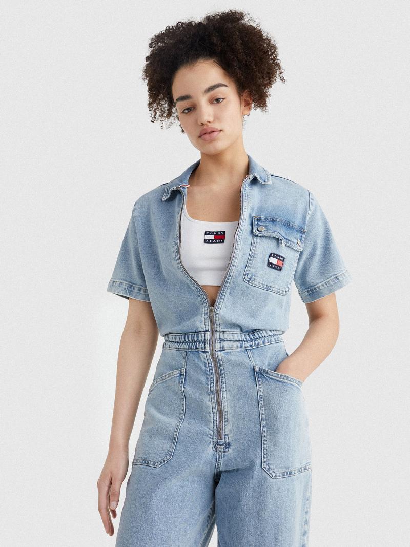 Falda Tommy Hilfiger Badge Logo Denim Coverall Jumpsuit Azules | MX_W21321