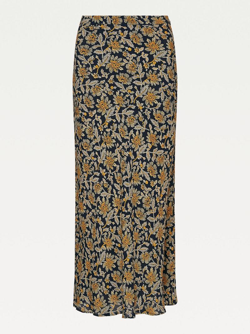 Falda Tommy Hilfiger Floral Crepe Maxi Verde Oliva | MX_W21327