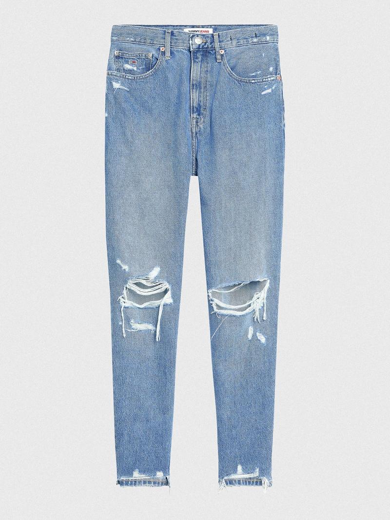 Jeans Tommy Hilfiger High Rise Distressed Mom Fit Azules | MX_W21195