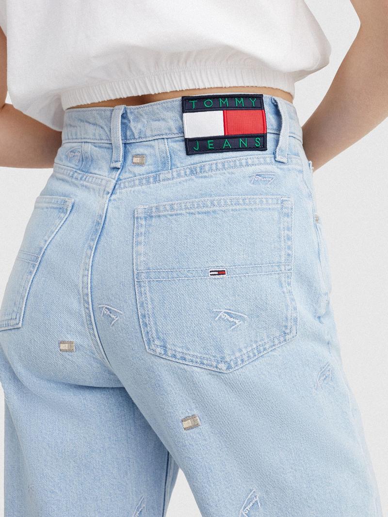 Jeans Tommy Hilfiger High Rise Flag Logo Mom Fit Azules | MX_W21196