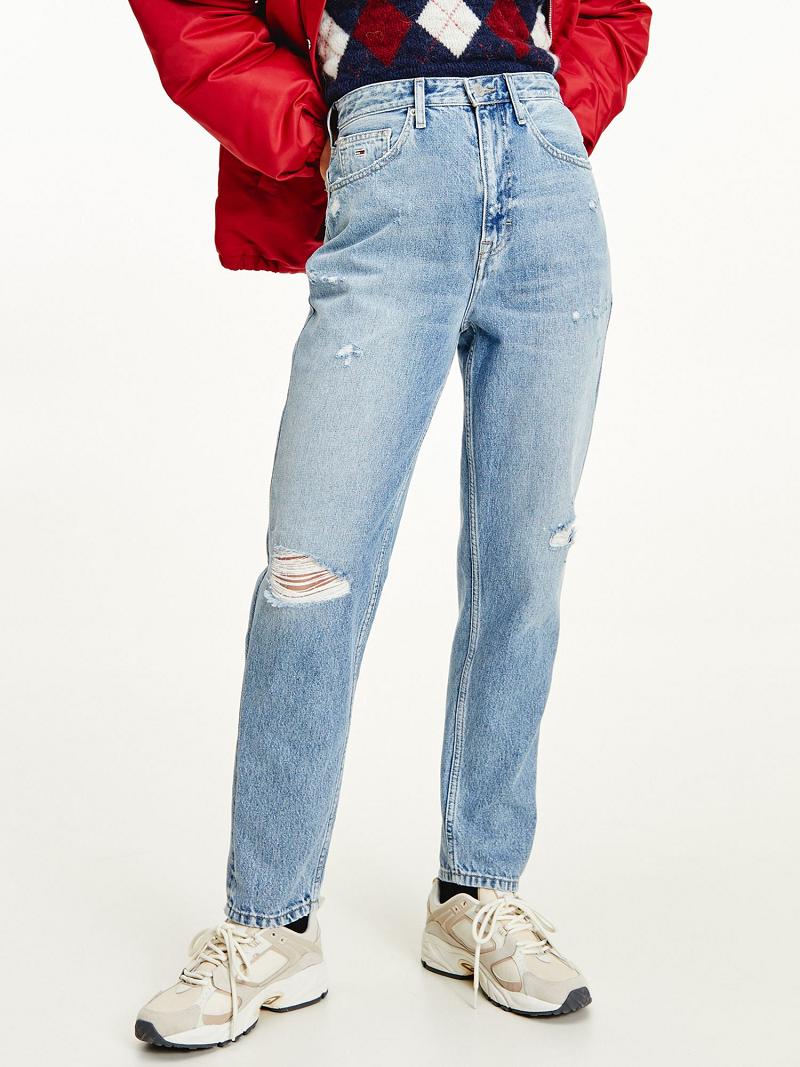 Jeans Tommy Hilfiger High Rise Tapered Mom Fit Azules | MX_W21200