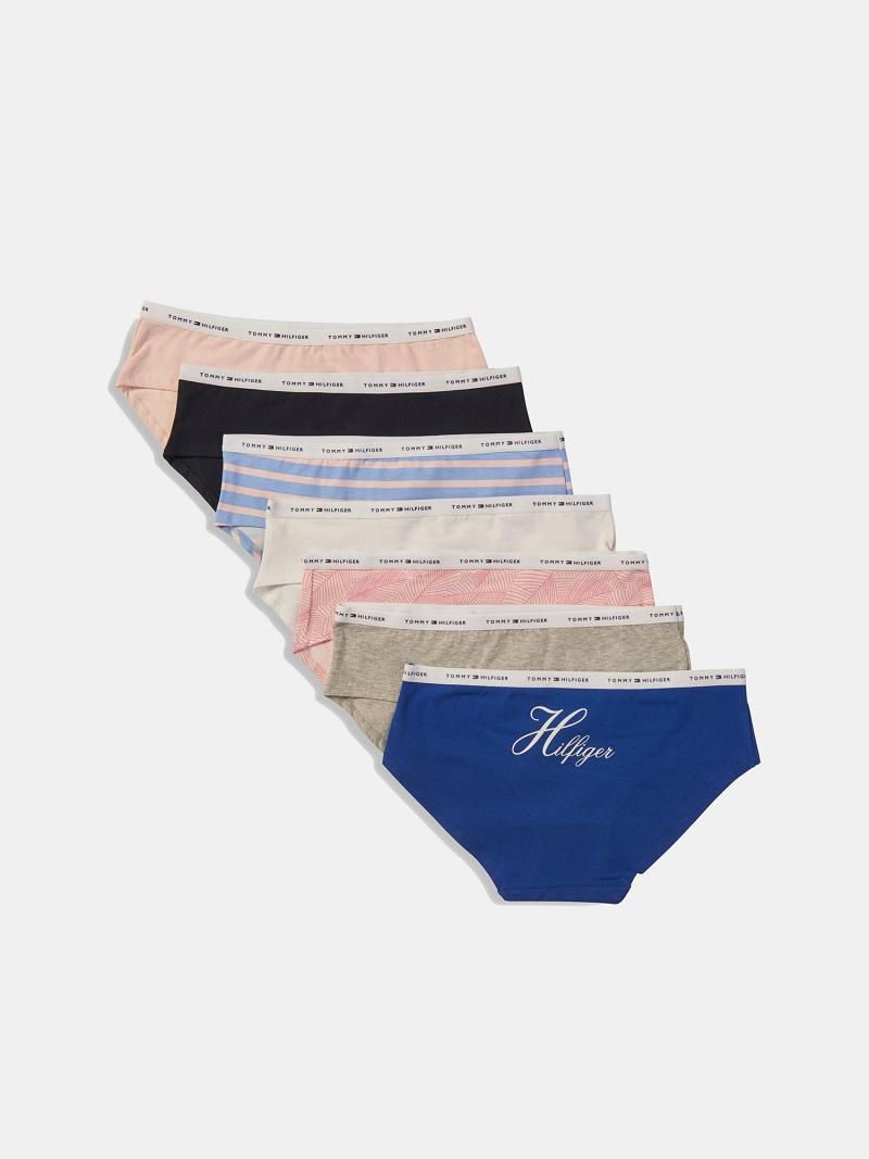 Lencería Tommy Hilfiger Logo Mix Hipster 7PK Azules | MX_W21554