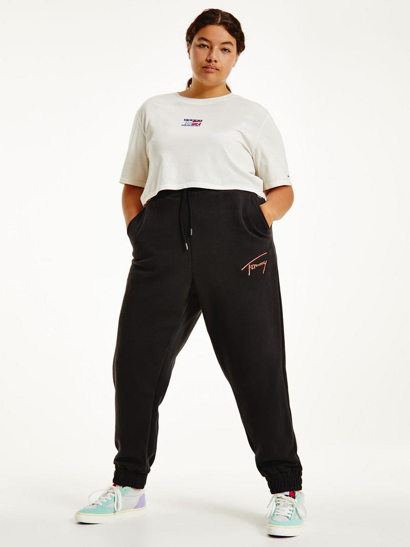 Pantalones Tommy Hilfiger Curve Recycled Signature Sweatpant Negros | MX_W21235