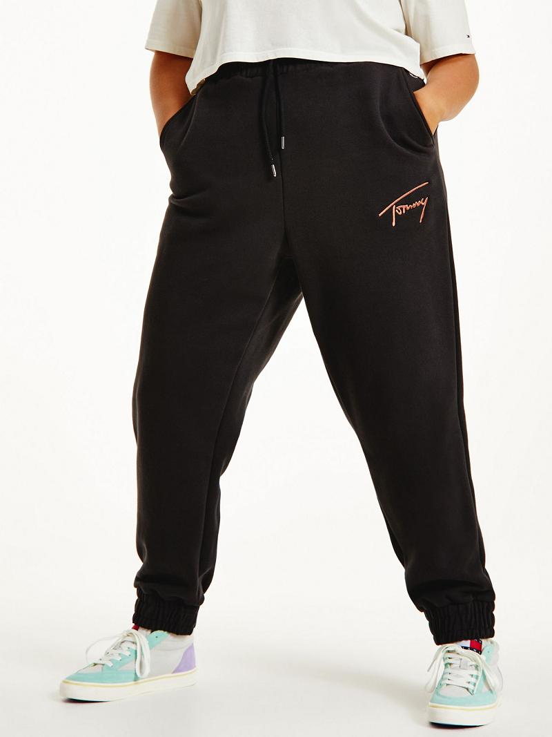 Pantalones Tommy Hilfiger Curve Recycled Signature Sweatpant Negros | MX_W21235