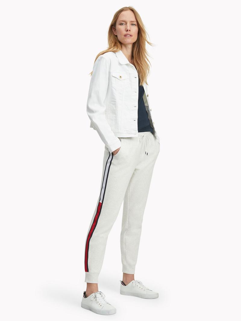 Pantalones Tommy Hilfiger Essential Stripe Sweatpant Blancos | MX_W21243