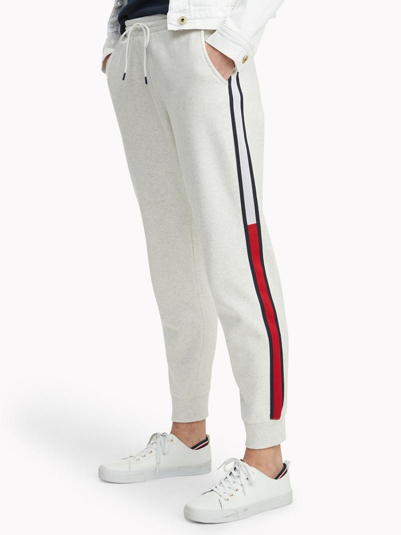 Pantalones Tommy Hilfiger Essential Stripe Sweatpant Blancos | MX_W21243