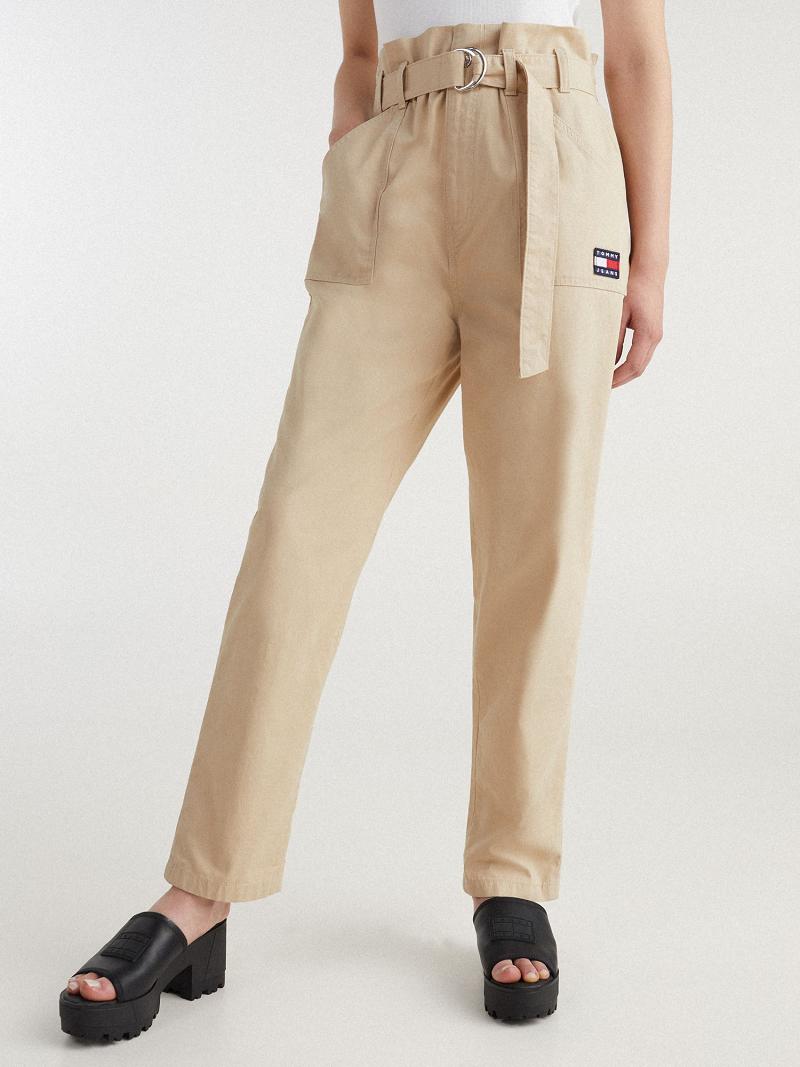 Pantalones Tommy Hilfiger Tapered Fit Paperbag Marrom | MX_W21256