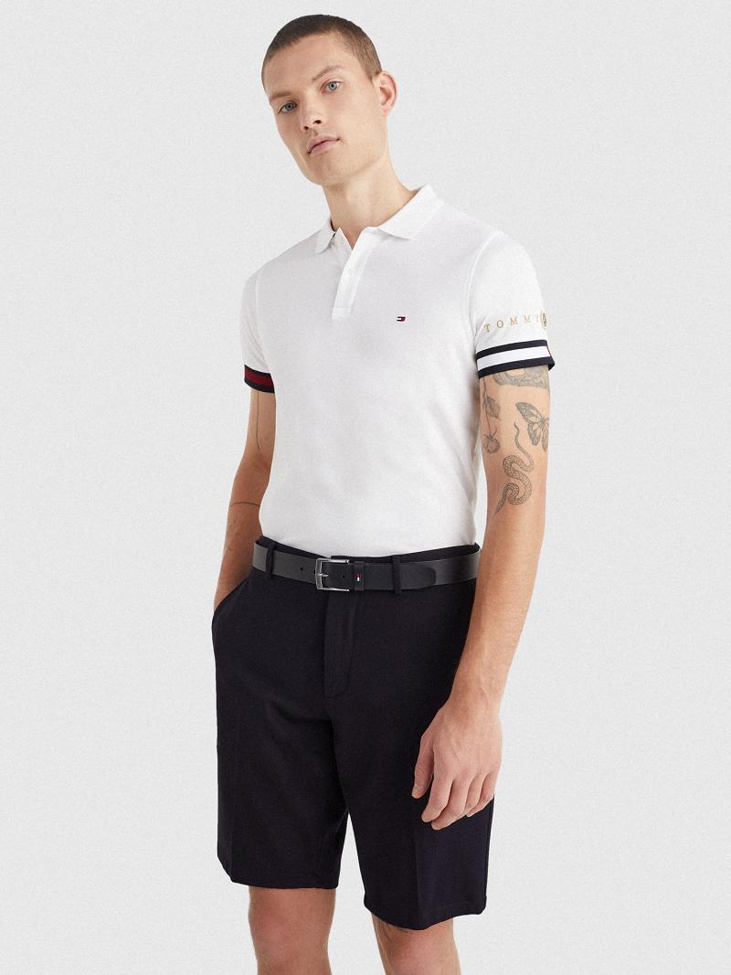 Polos Tommy Hilfiger Icon slim fit flag cuff Blancos | MX_M31292