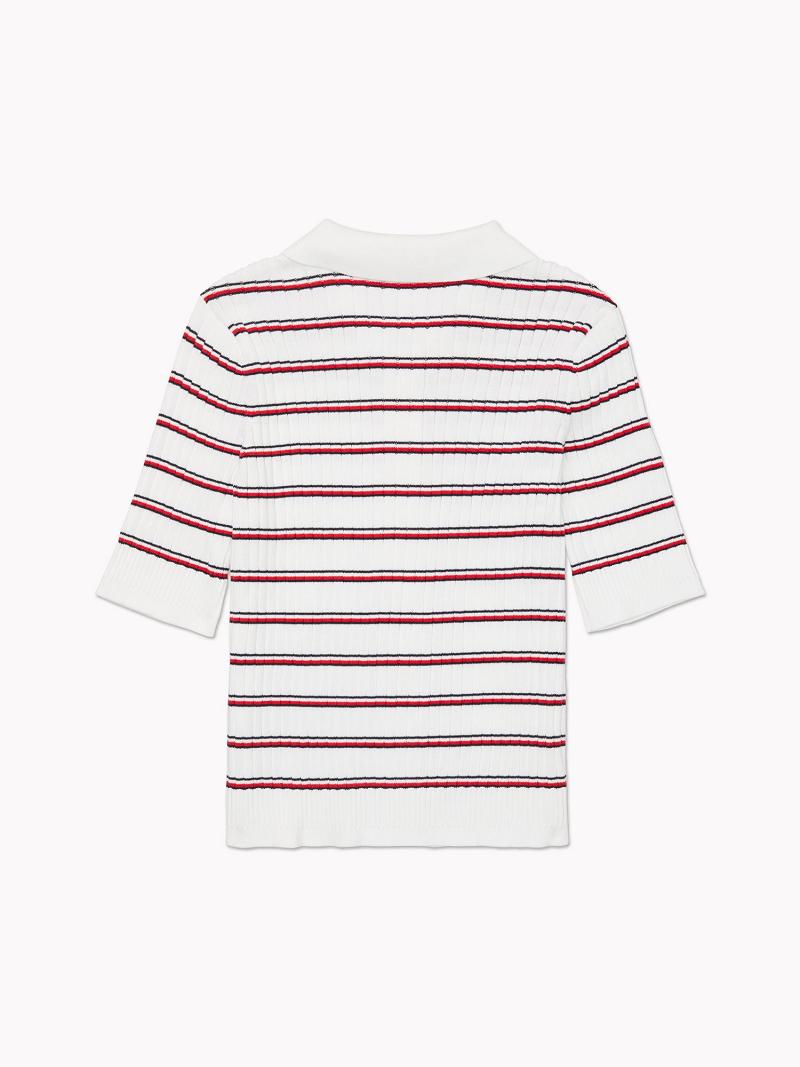 Polos Tommy Hilfiger Stripe Knit Cardigan Blancos Rojos | MX_W21275