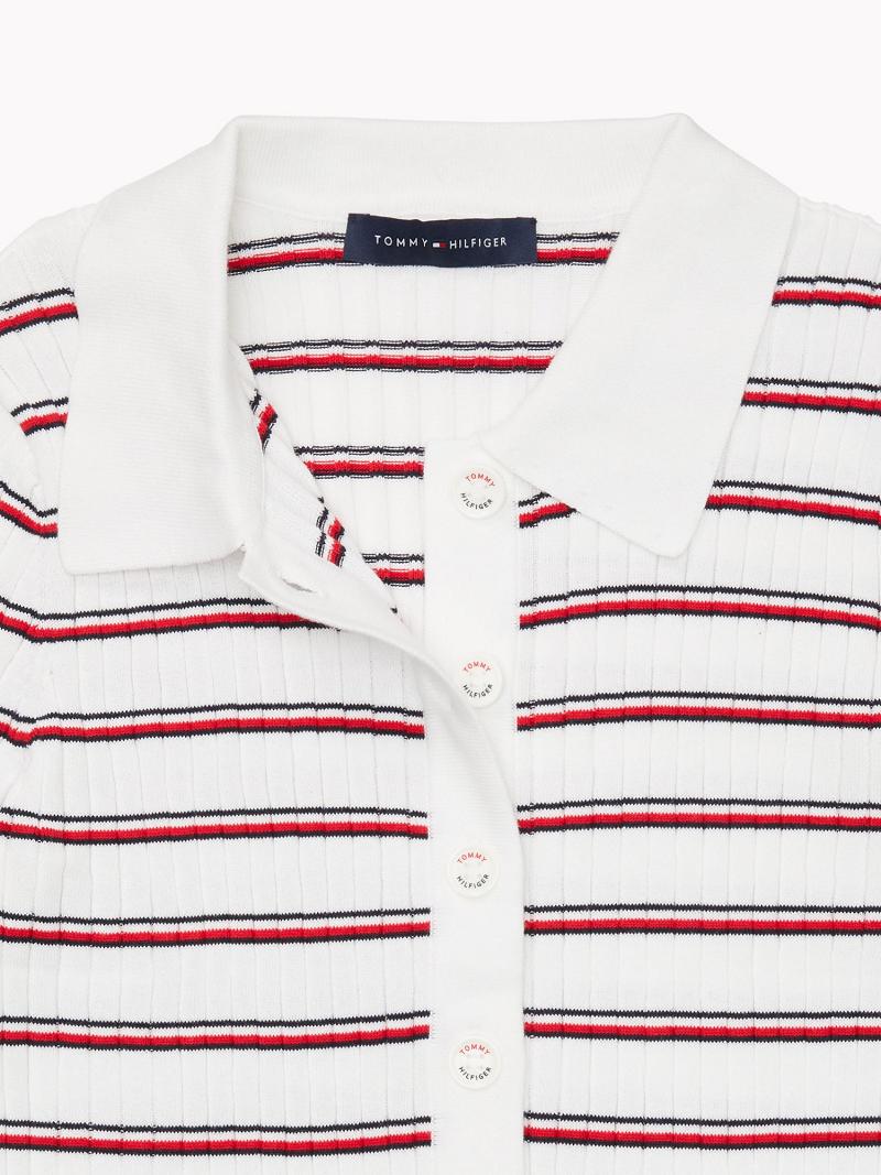 Polos Tommy Hilfiger Stripe Knit Cardigan Blancos Rojos | MX_W21275