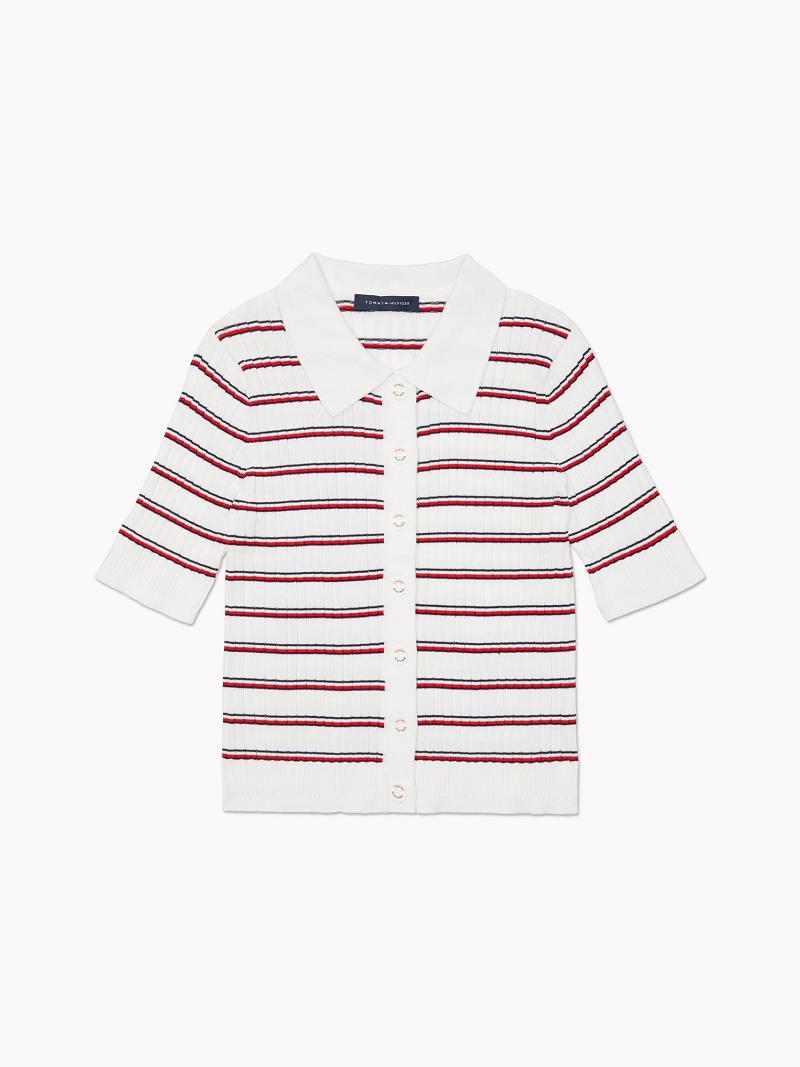 Polos Tommy Hilfiger Stripe Knit Cardigan Blancos Rojos | MX_W21275