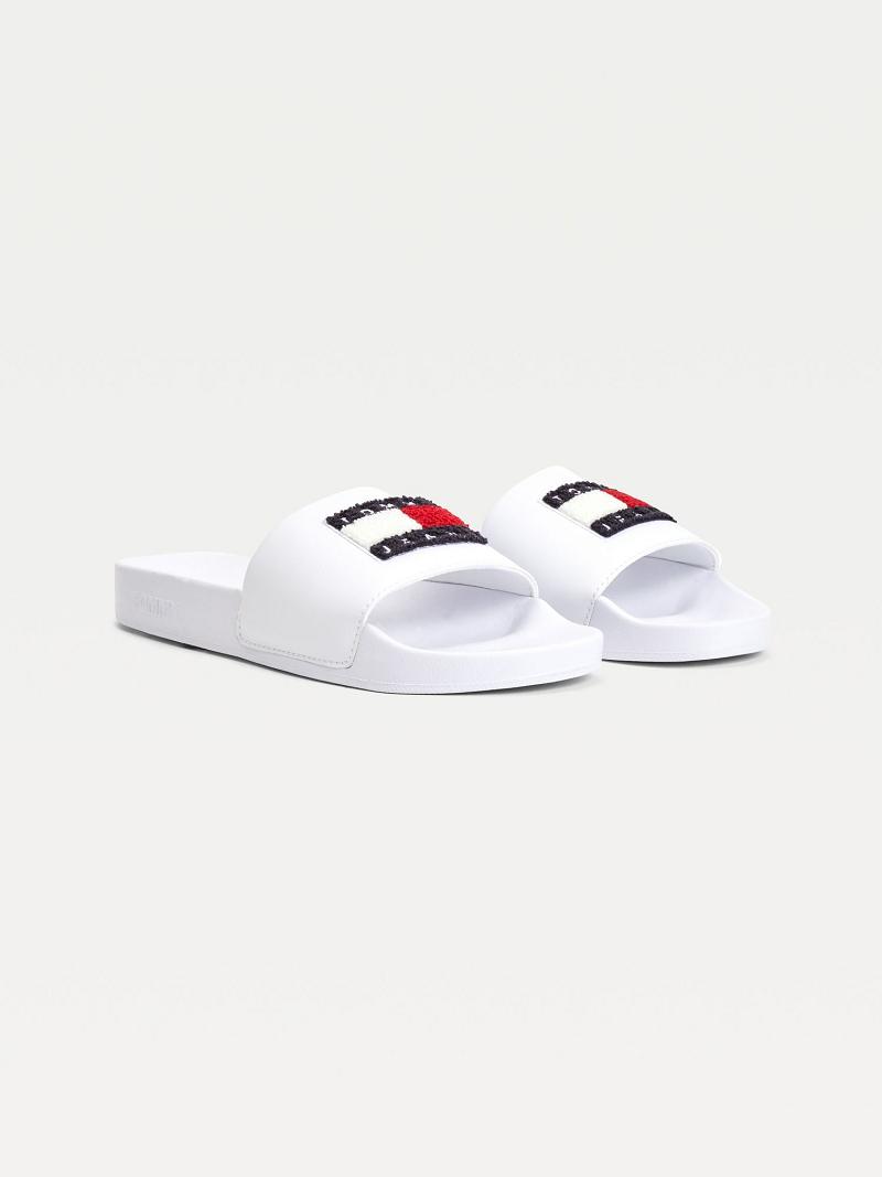 Sandalias Tommy Hilfiger Terry Logo Pool Blancos | MX_W21610