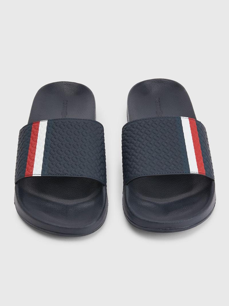 Sandalias de Diapositivas Tommy Hilfiger Textured stripe Azul Marino | MX_M31643