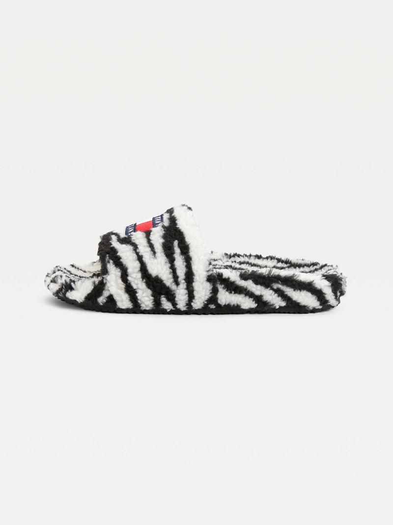 Sandalias de Diapositivas Tommy Hilfiger Zebra Negros Blancos | MX_W21625