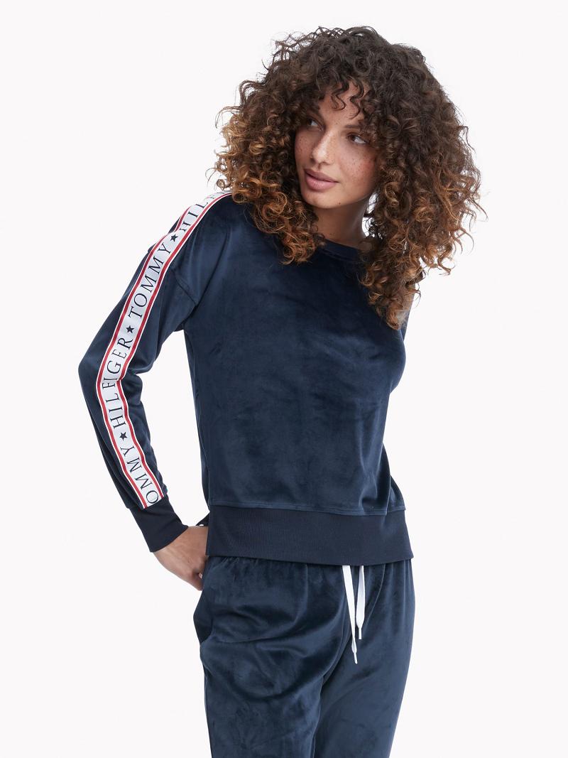 Sudadera Con Capucha Tommy Hilfiger Logo Tape Fleece Sleep Set Azules | MX_W21151