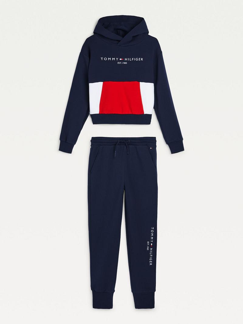 Sudadera Con Capucha Tommy Hilfiger Organic Colorblock & Jogger Set Azul Marino | MX_B2031