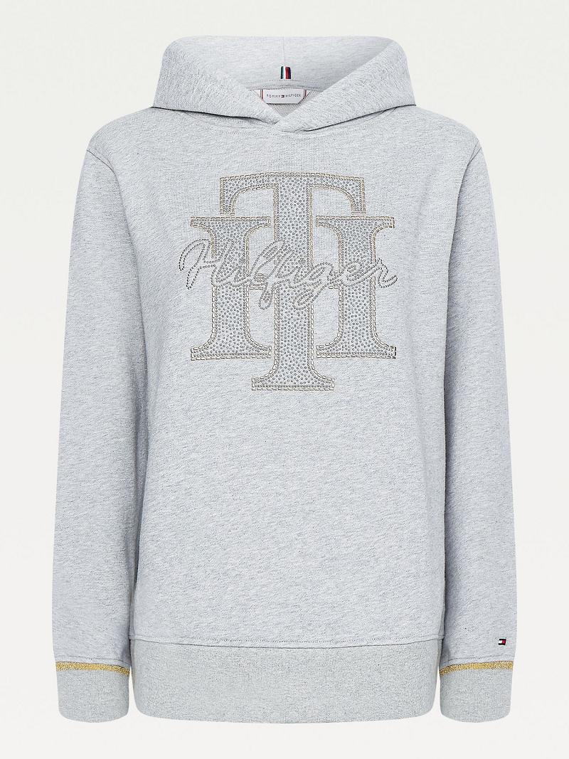 Sudadera Con Capucha Tommy Hilfiger Organic Algodon Applique Logo Grises | MX_W21154