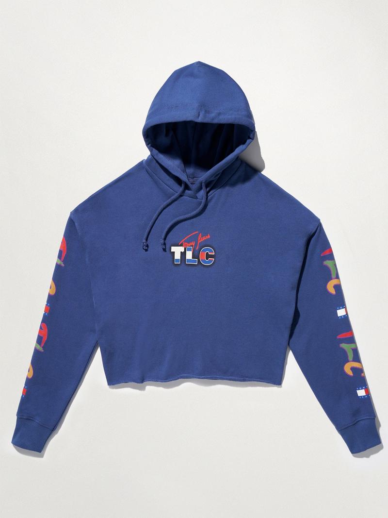 Sudadera Con Capucha Tommy Hilfiger Organic Algodon TLC Cropped Azules | MX_W21159