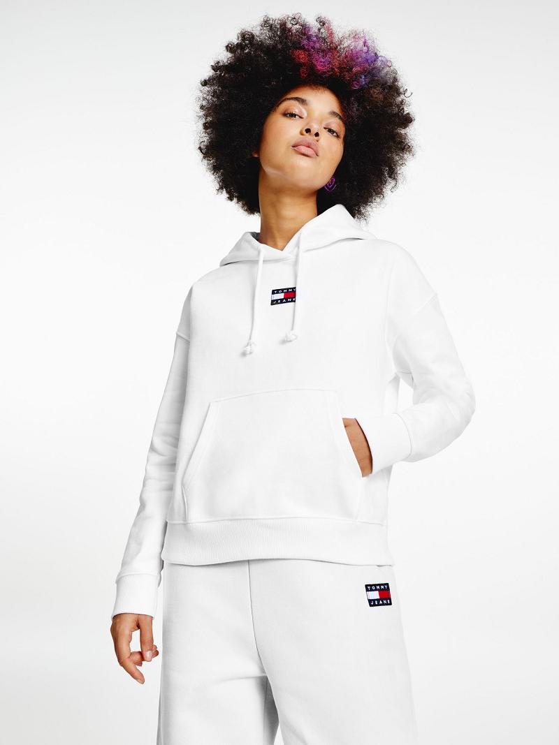 Sudadera Con Capucha Tommy Hilfiger Organic Algodon Tommy Badge Blancos | MX_W21160