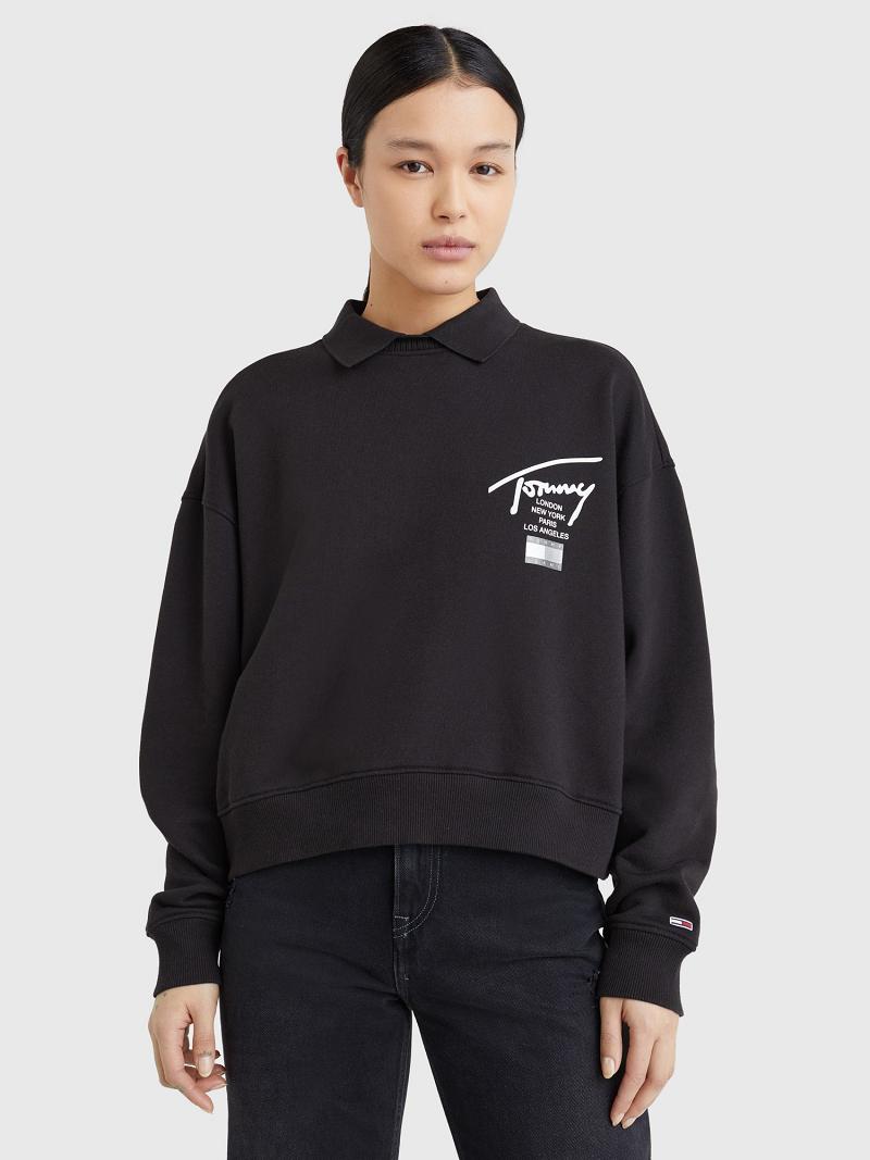 Sudaderas Tommy Hilfiger Cropped Signature Negros | MX_W21379