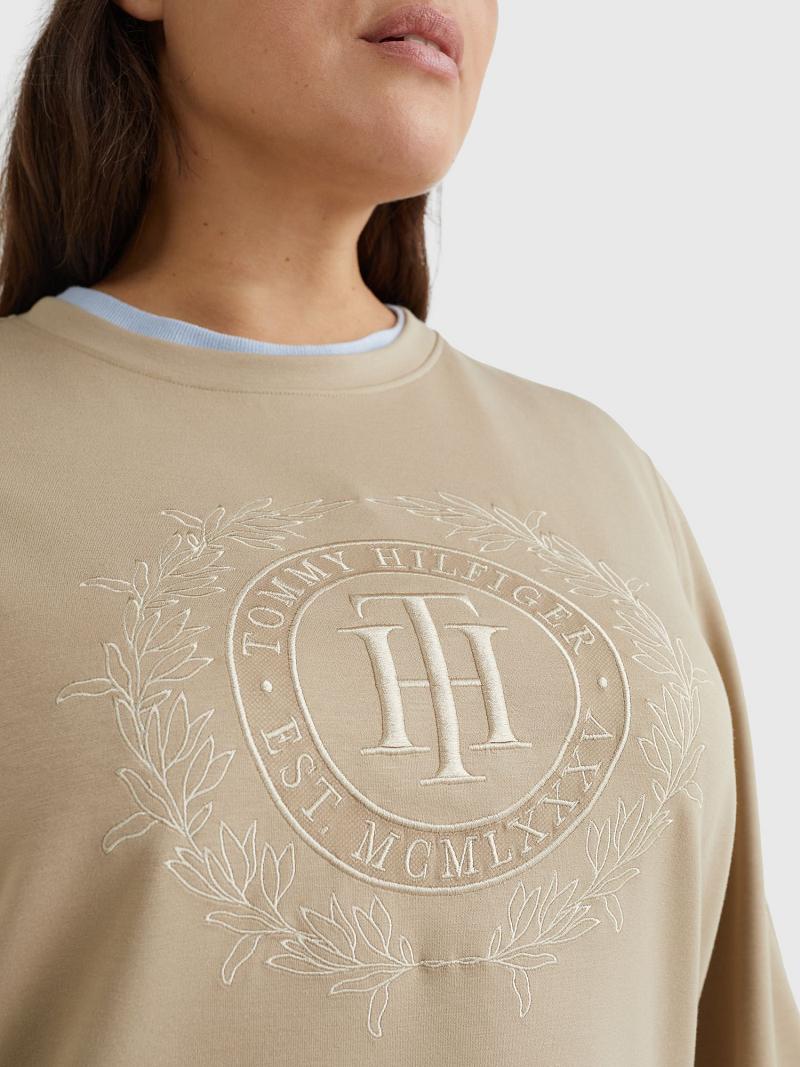 Sudaderas Tommy Hilfiger Curve Relaxed Fit Crest Beige | MX_W21380