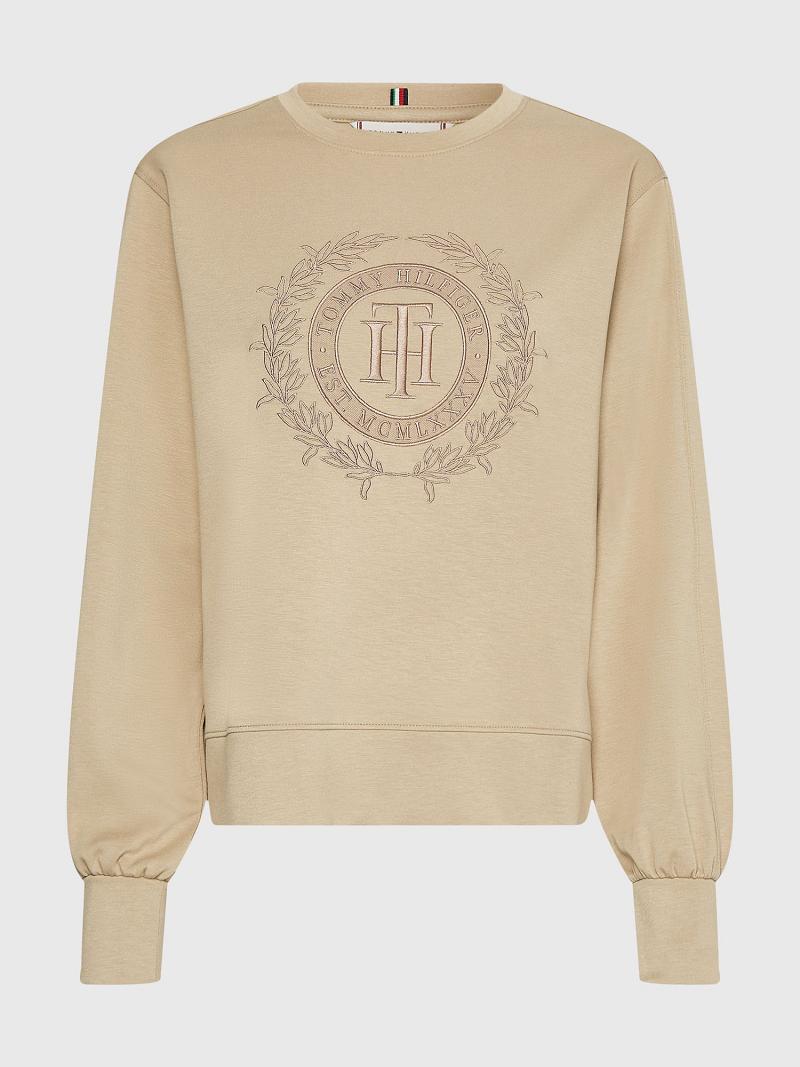 Sudaderas Tommy Hilfiger Curve Relaxed Fit Crest Beige | MX_W21380