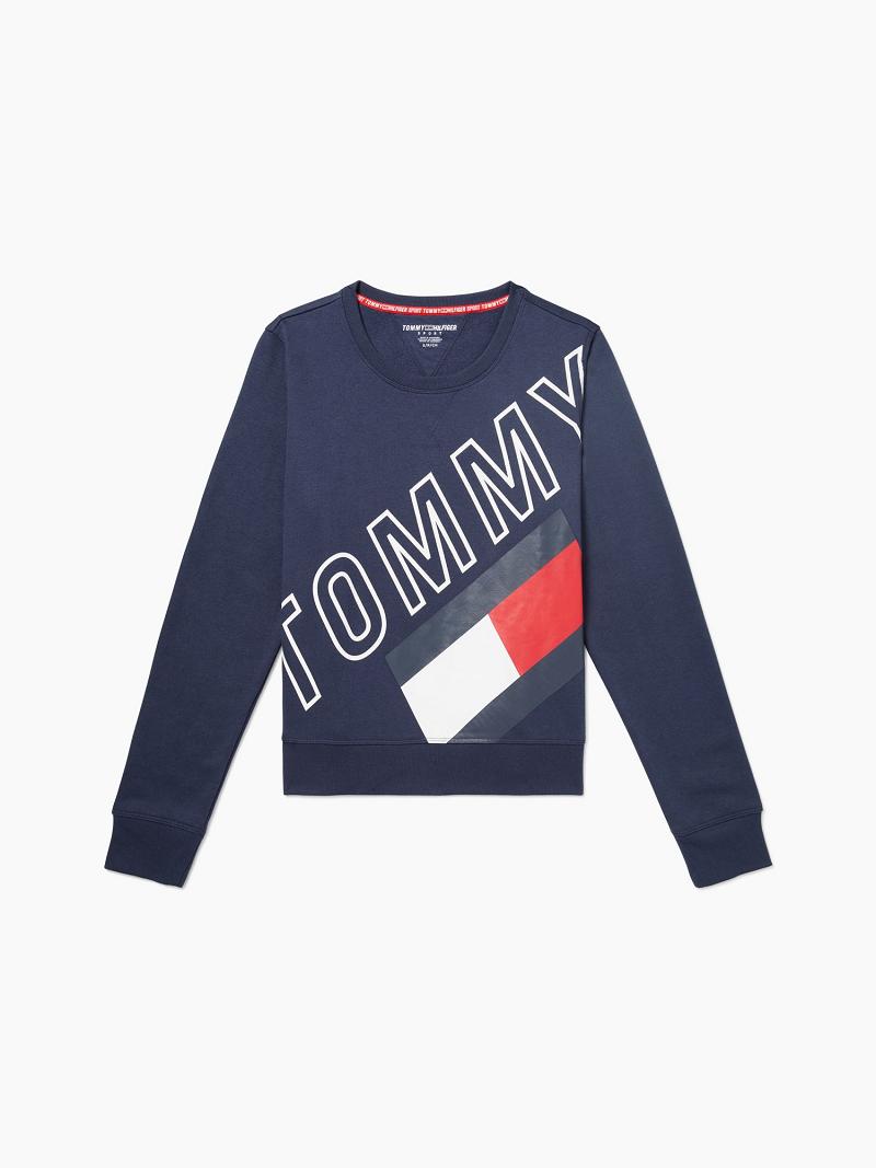 Sudaderas Tommy Hilfiger Essential Cropped Tommy Flag Azul Marino | MX_W21383