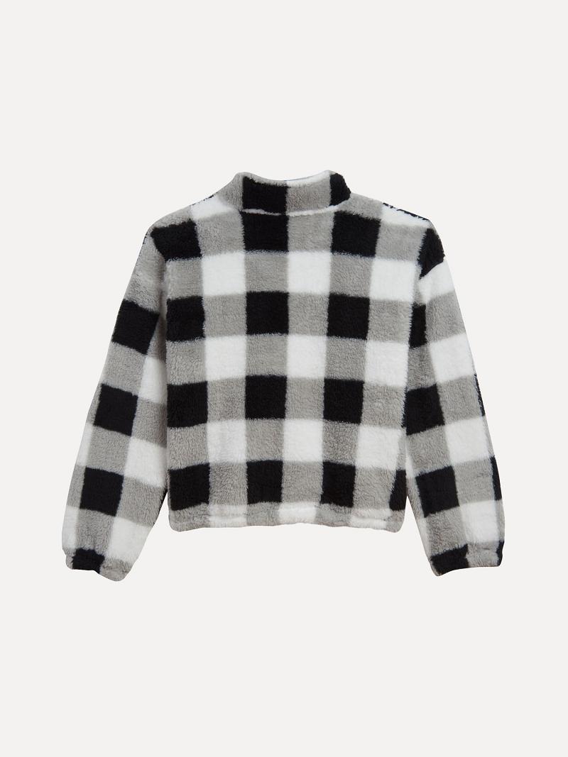 Sudaderas Tommy Hilfiger Little Check Popover Fleece Blancos Negros | MX_G1199