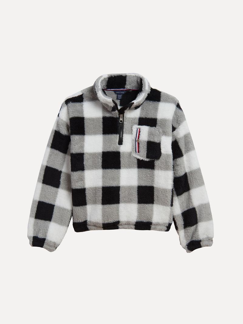 Sudaderas Tommy Hilfiger Little Check Popover Fleece Blancos Negros | MX_G1199