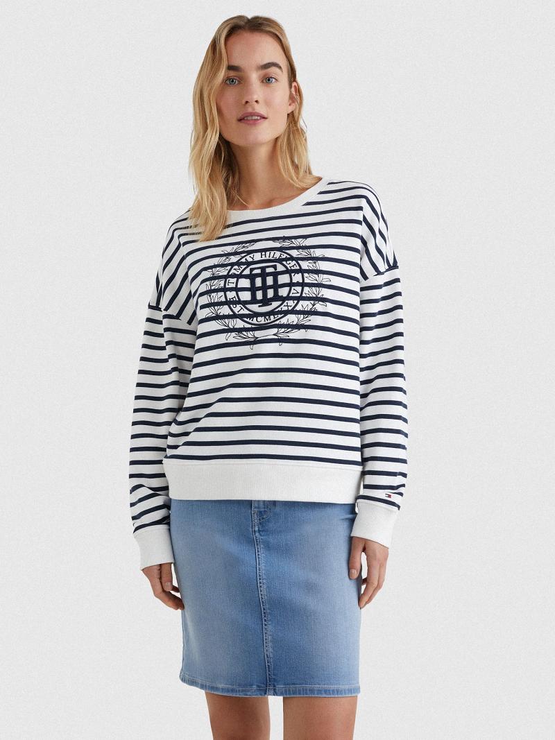 Sudaderas Tommy Hilfiger TH Crest Open-Neck Azules Blancos | MX_W21405