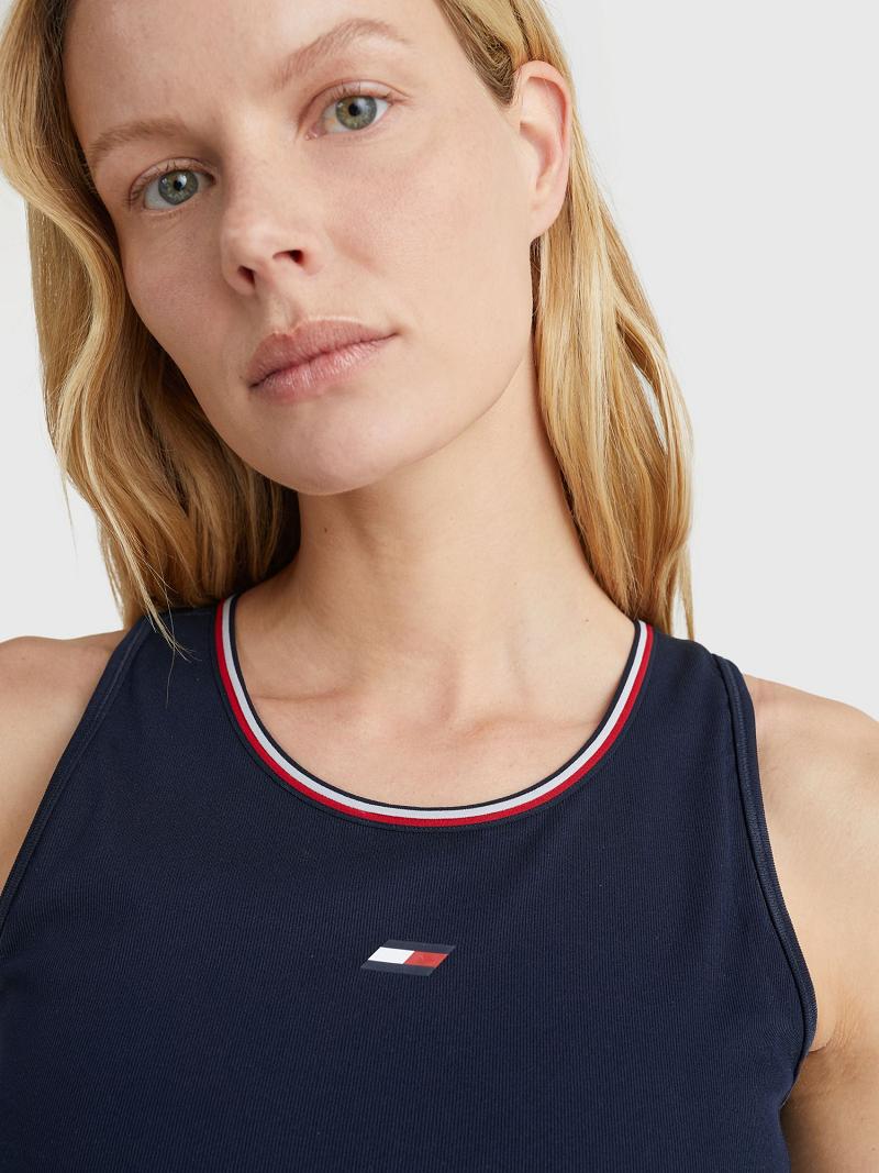 Sujetadores Tommy Hilfiger Ribbed Flag Tank Top Azul Marino | MX_W21533