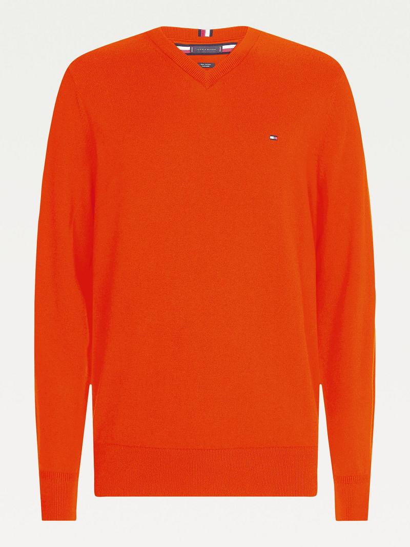 Suéteres Tommy Hilfiger Algodon cashmere v-neck Naranjas | MX_M31156