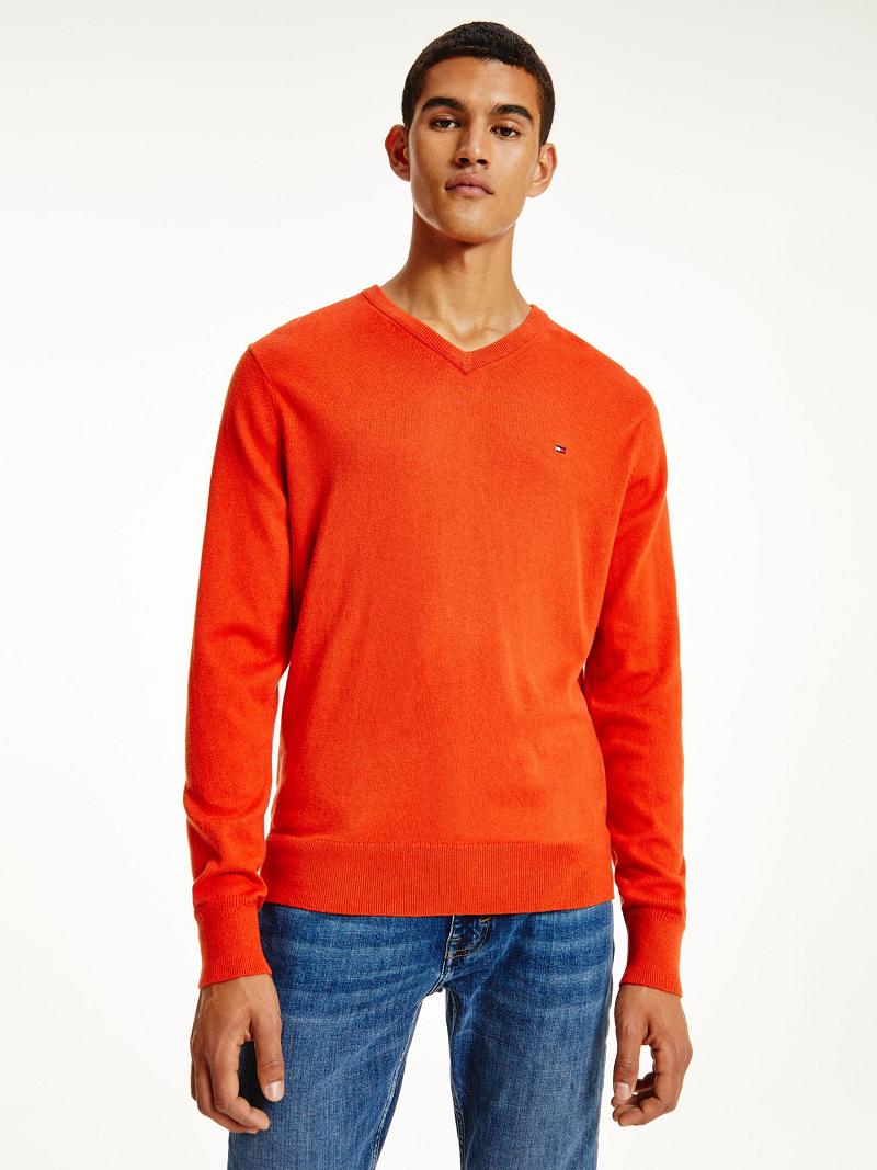 Suéteres Tommy Hilfiger Algodon cashmere v-neck Naranjas | MX_M31156