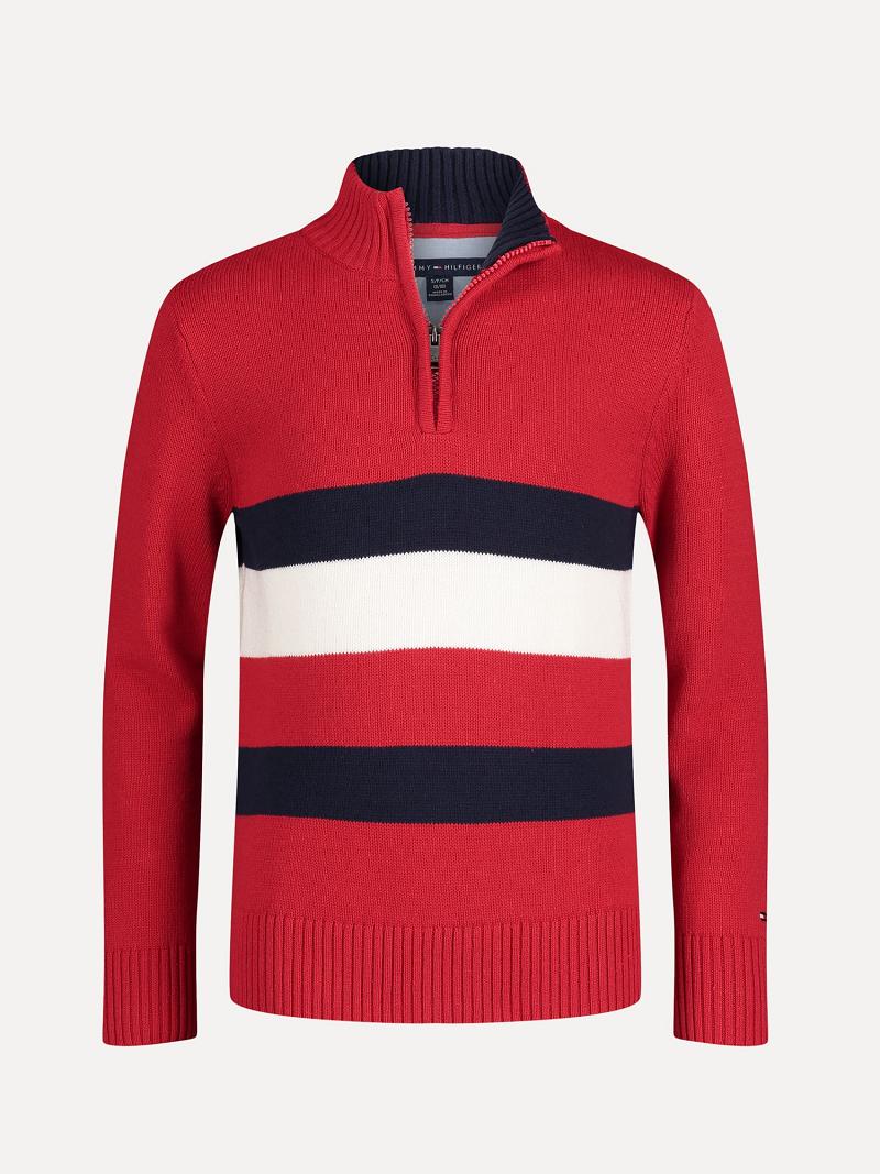 Suéteres Tommy Hilfiger Big Flag Quarter-Zip Rojos | MX_B2109