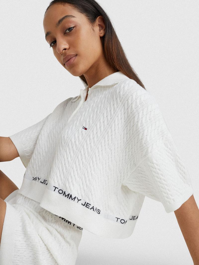 Suéteres Tommy Hilfiger Cropped Polo Blancos | MX_W21344