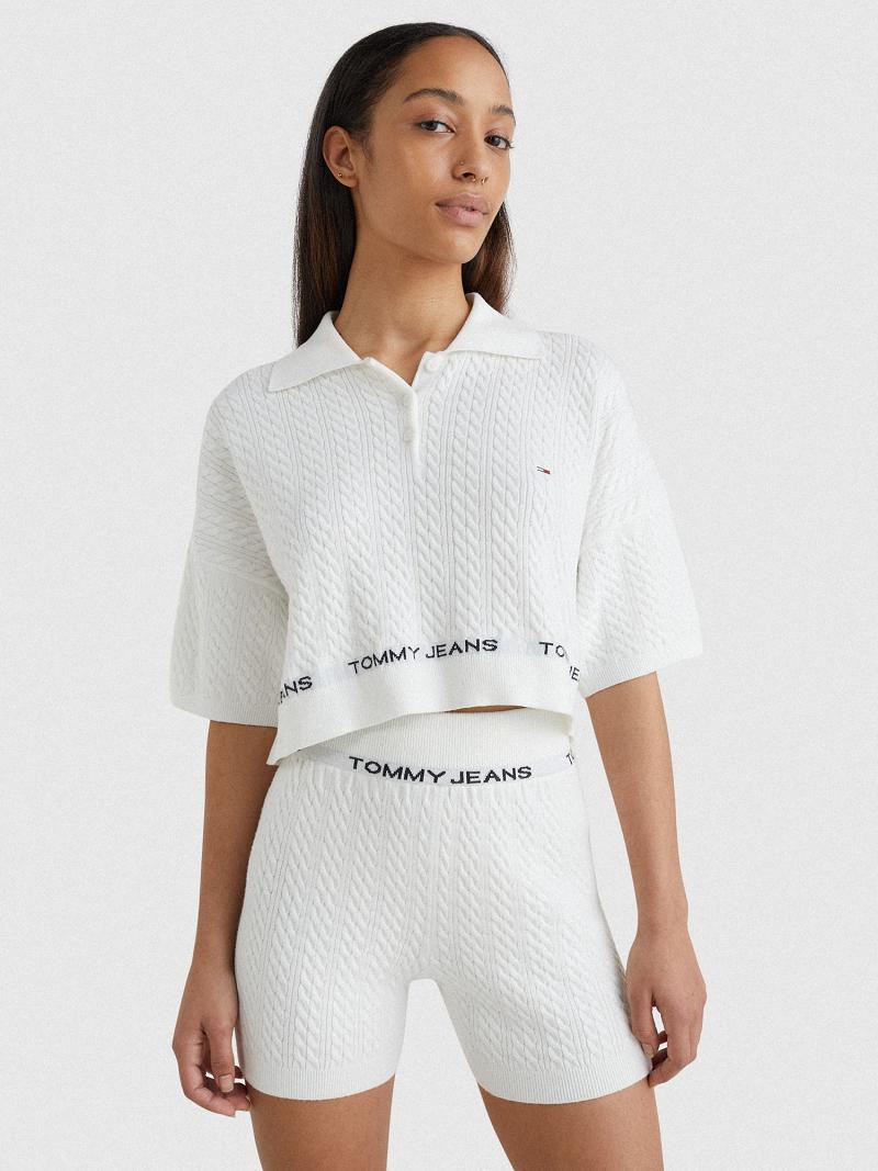 Suéteres Tommy Hilfiger Cropped Polo Blancos | MX_W21344