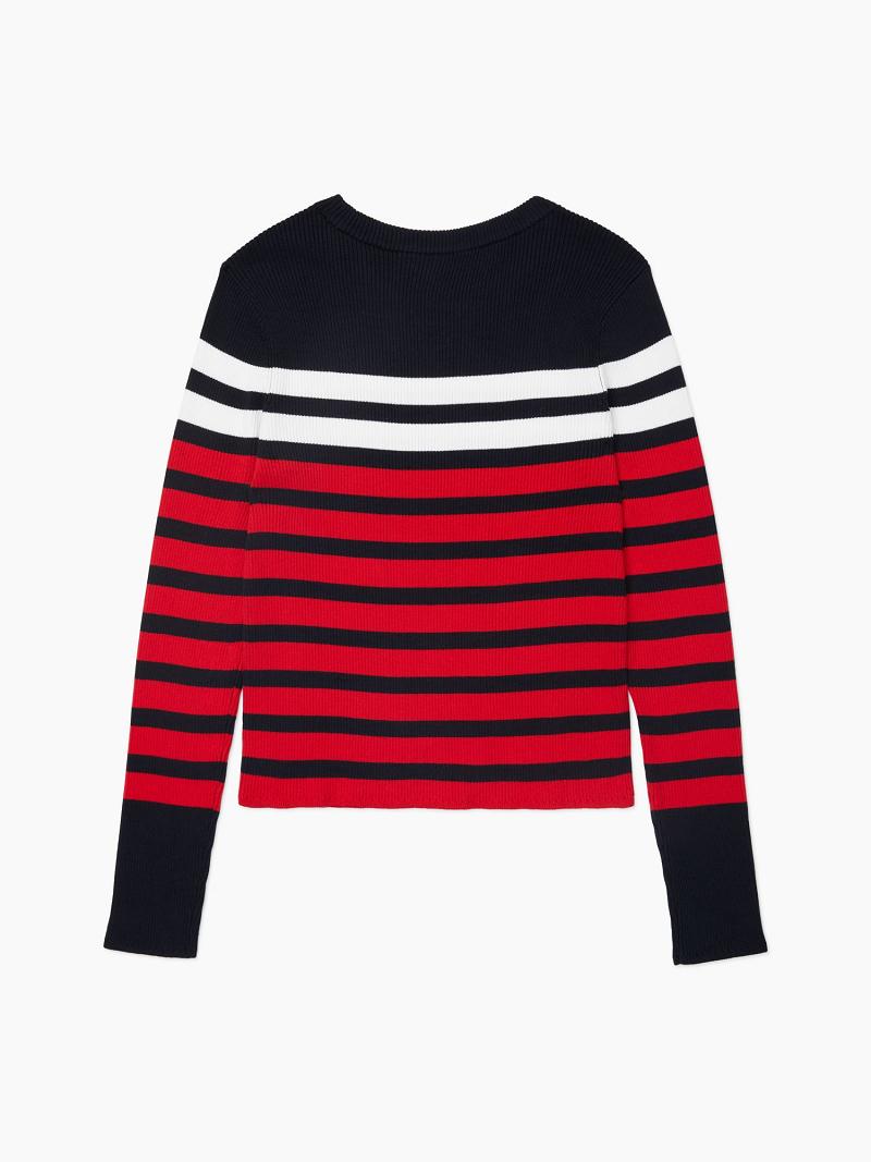 Suéteres Tommy Hilfiger Essential Ribbed Stripe Azules Rojos | MX_W21348